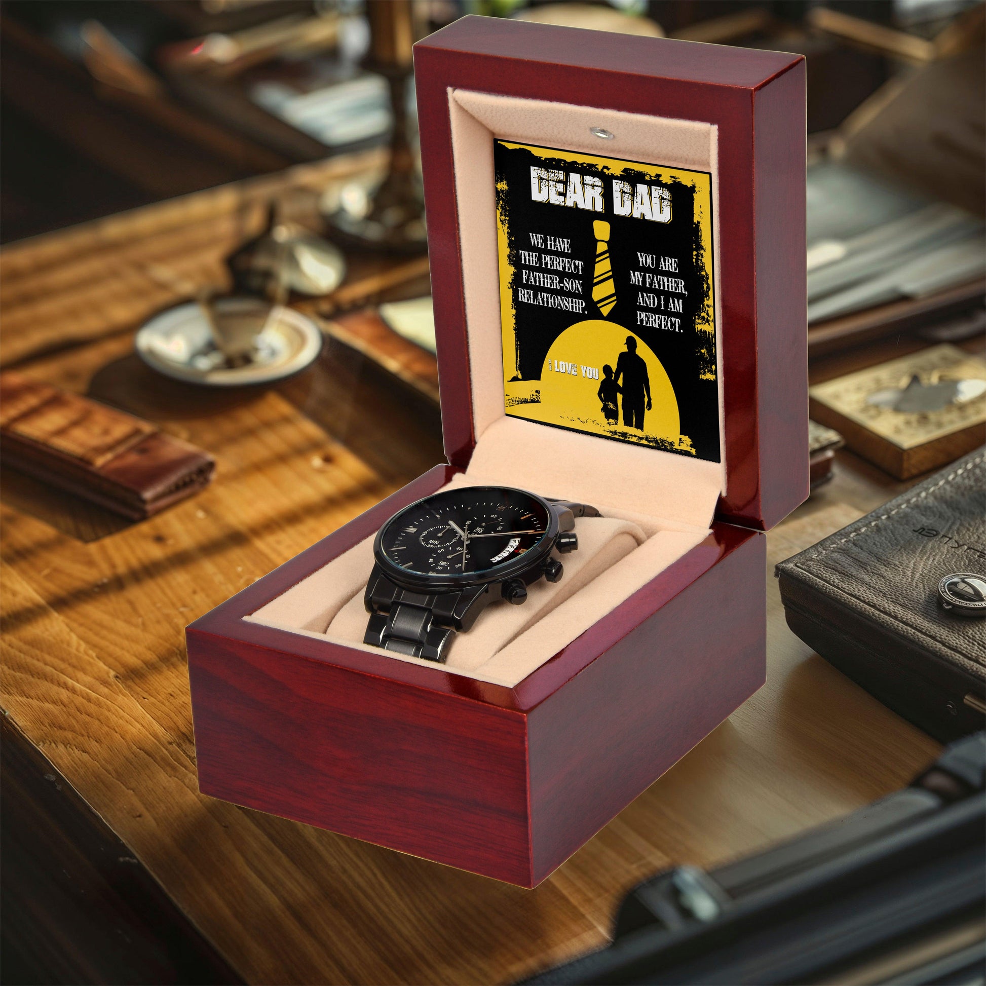 Dear Dad - We Have the Perfect Father Son Relationship Black Chronograph Watch - Mallard Moon Gift Shop