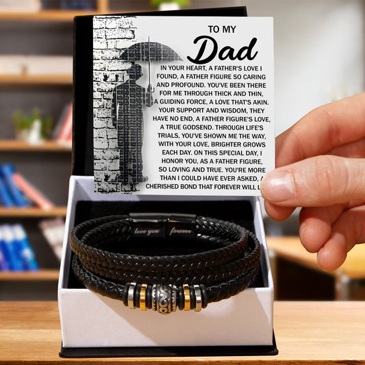 To My Dad Men's Vegan Leather Bracelet Birthday, Father's Day Gift with Heartfelt “Father Figure” Message Card - - Mallard Moon Gift Shop
