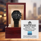 Bank of Dad Funny Watch Gift – Metal Chronograph Watch for Dad – No. 1 Reliable Money Lender Award – Humor Gift from Favorite Financial Burden
