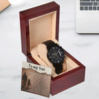 To My Dad - First Love Father Daughter Message Card with Luxury Black Chronograph Watch - Meaningful Father's Day Gift from Daughter