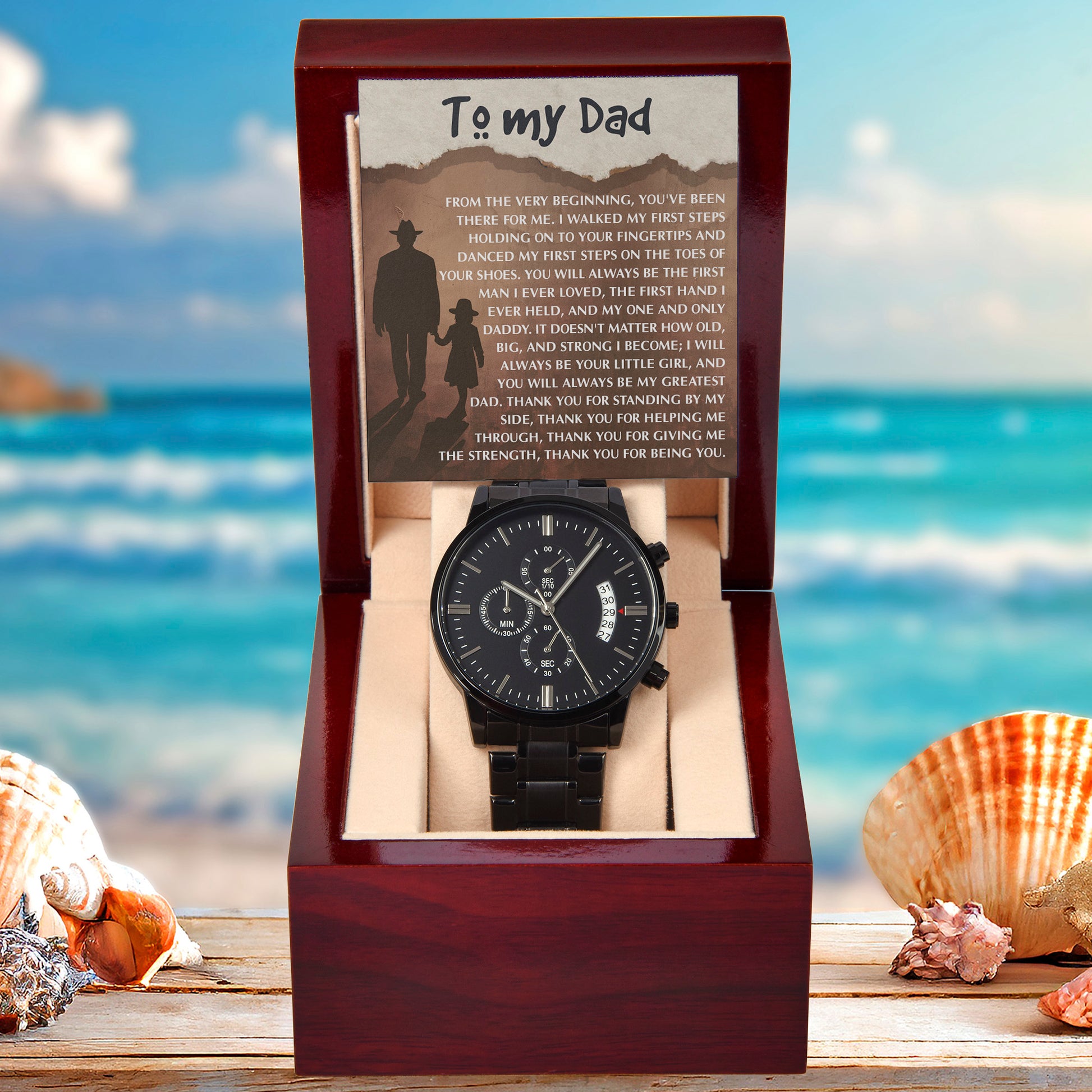 To My Dad - First Love Father Daughter Message Card with Luxury Black Chronograph Watch - Meaningful Father's Day Gift from Daughter - Mallard Moon Gift Shop