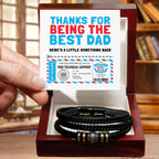 Funny Dad Gift Voucher Bracelet – Free Tech Support Token for the World’s Best Dad – Father’s Day Leather Bracelet Gift from Son or Daughter with Humorous Message Card