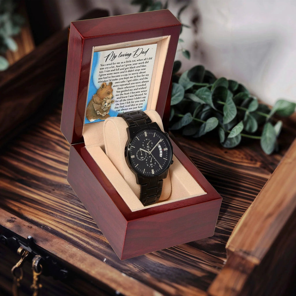 To My Loving Dad Watch Gift | Growing Love Poem Keepsake | Father's Day, Birthday, or Christmas Gift from Daughter or Son | Luxury Black Chronograph Men's Watch with Inspirational Message