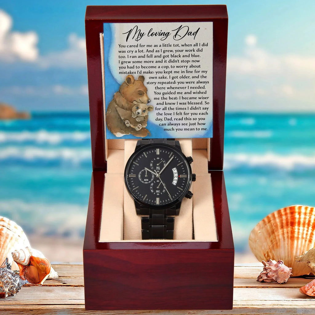 To My Loving Dad Watch Gift | Growing Love Poem Keepsake | Father's Day, Birthday, or Christmas Gift from Daughter or Son | Luxury Black Chronograph Men's Watch with Inspirational Message