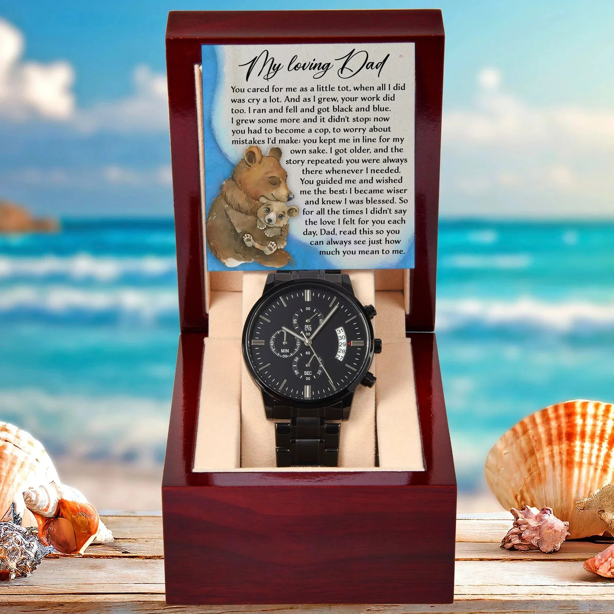 To My Loving Dad Watch Gift | Growing Love Poem Keepsake | Father's Day, Birthday, or Christmas Gift from Daughter or Son | Luxury Black Chronograph Men's Watch with Inspirational Message