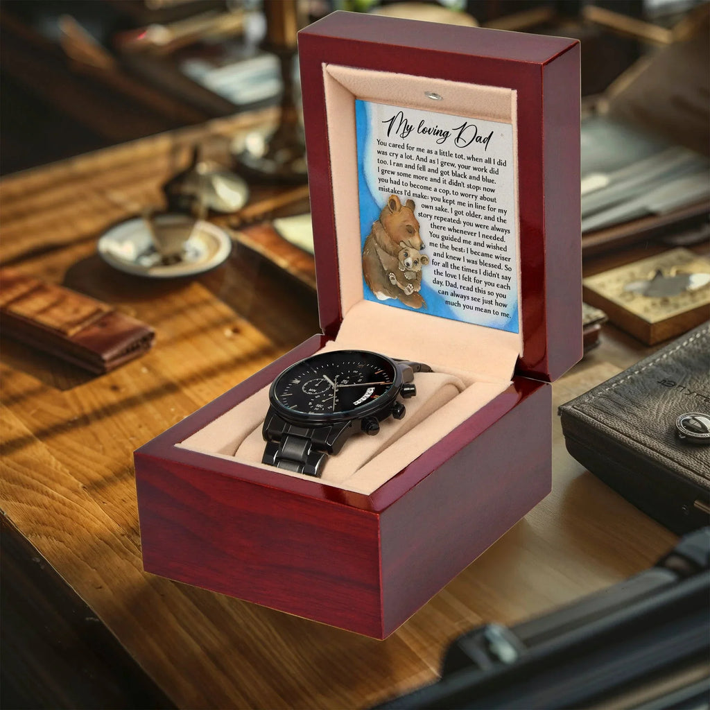 To My Loving Dad Watch Gift | Growing Love Poem Keepsake | Father's Day, Birthday, or Christmas Gift from Daughter or Son | Luxury Black Chronograph Men's Watch with Inspirational Message