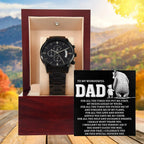 To My Wonderful Dad Men's Black Chronograph Watch – Elegant Father's Day Gift, Luxury Stainless Steel Watch with Engraved Message Card – A Timeless Gift of Thanks for Loving Fathers