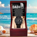 To My Wonderful Dad Men's Black Chronograph Watch – Elegant Father's Day Gift, Luxury Stainless Steel Watch with Engraved Message Card – A Timeless Gift of Thanks for Loving Fathers