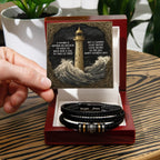 Dad Vegan Leather Bracelet Father's Day Gift - with Inspirational “Guiding Light” Lighthouse Message Card