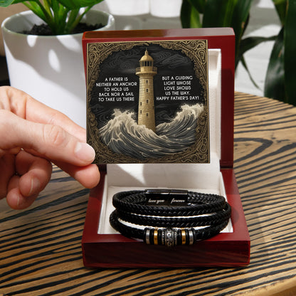 Dad Vegan Leather Bracelet Father's Day Gift - with Inspirational “Guiding Light” Lighthouse Message Card - Mallard Moon Gift Shop