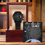 World's Best Dad Luxury Black Chronograph Watch with Guiding Light Message Card – Thoughtful Father's Day Gift from Son or Daughter – Water-Resistant, Stainless-Steel Keepsake Timepiece