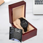 World's Best Dad Luxury Black Chronograph Watch with Guiding Light Message Card – Thoughtful Father's Day Gift from Son or Daughter – Water-Resistant, Stainless-Steel Keepsake Timepiece