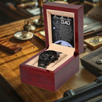 World's Best Dad Luxury Black Chronograph Watch with Guiding Light Message Card – Thoughtful Father's Day Gift from Son or Daughter – Water-Resistant, Stainless-Steel Keepsake Timepiece