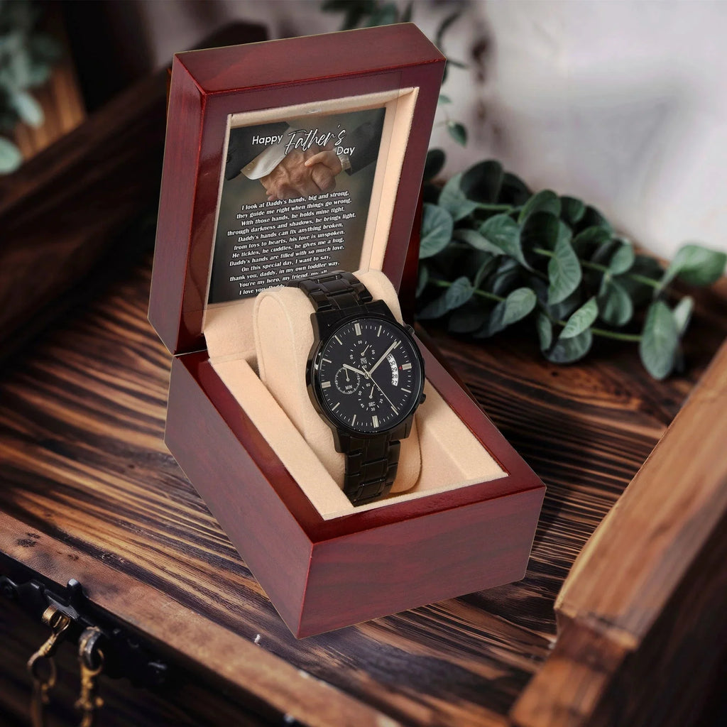 To My Dad Black Chronograph Watch - Daddy's Hands Father's Day Gift from Daughter or Son - Sentimental Watch for Dad - Birthday, Christmas, Appreciation Gift for Father
