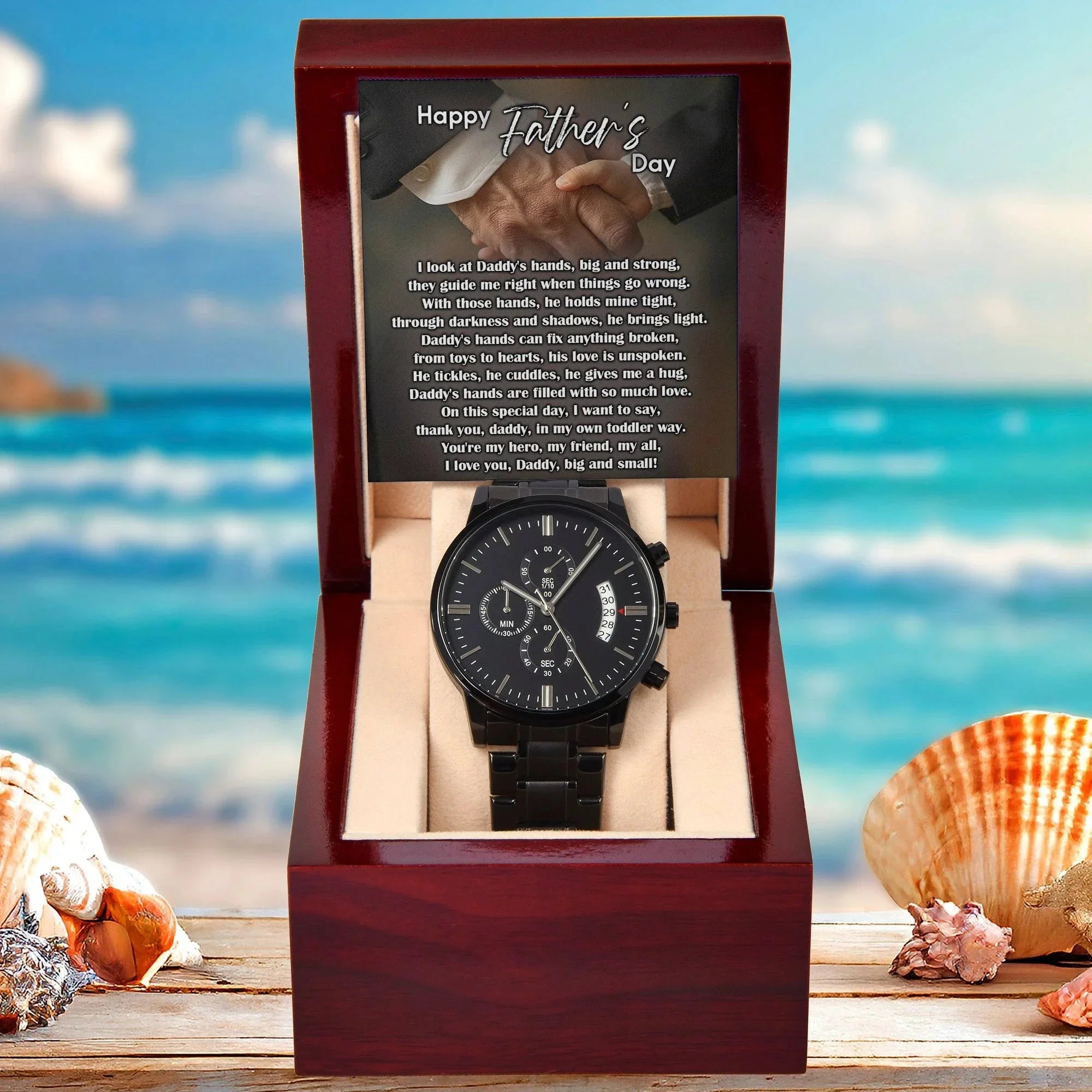 To My Dad Black Chronograph Watch - Daddy's Hands Father's Day Gift from Daughter or Son - Sentimental Watch for Dad - Birthday, Christmas, Appreciation Gift for Father