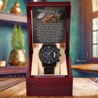 To My Dad Black Chronograph Watch - Daddy's Hands Father's Day Gift from Daughter or Son - Sentimental Watch for Dad - Birthday, Christmas, Appreciation Gift for Father