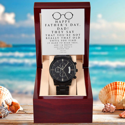 Dad Father's Day Gift - Hard To Read- Black Chronograph Watch - Mallard Moon Gift Shop