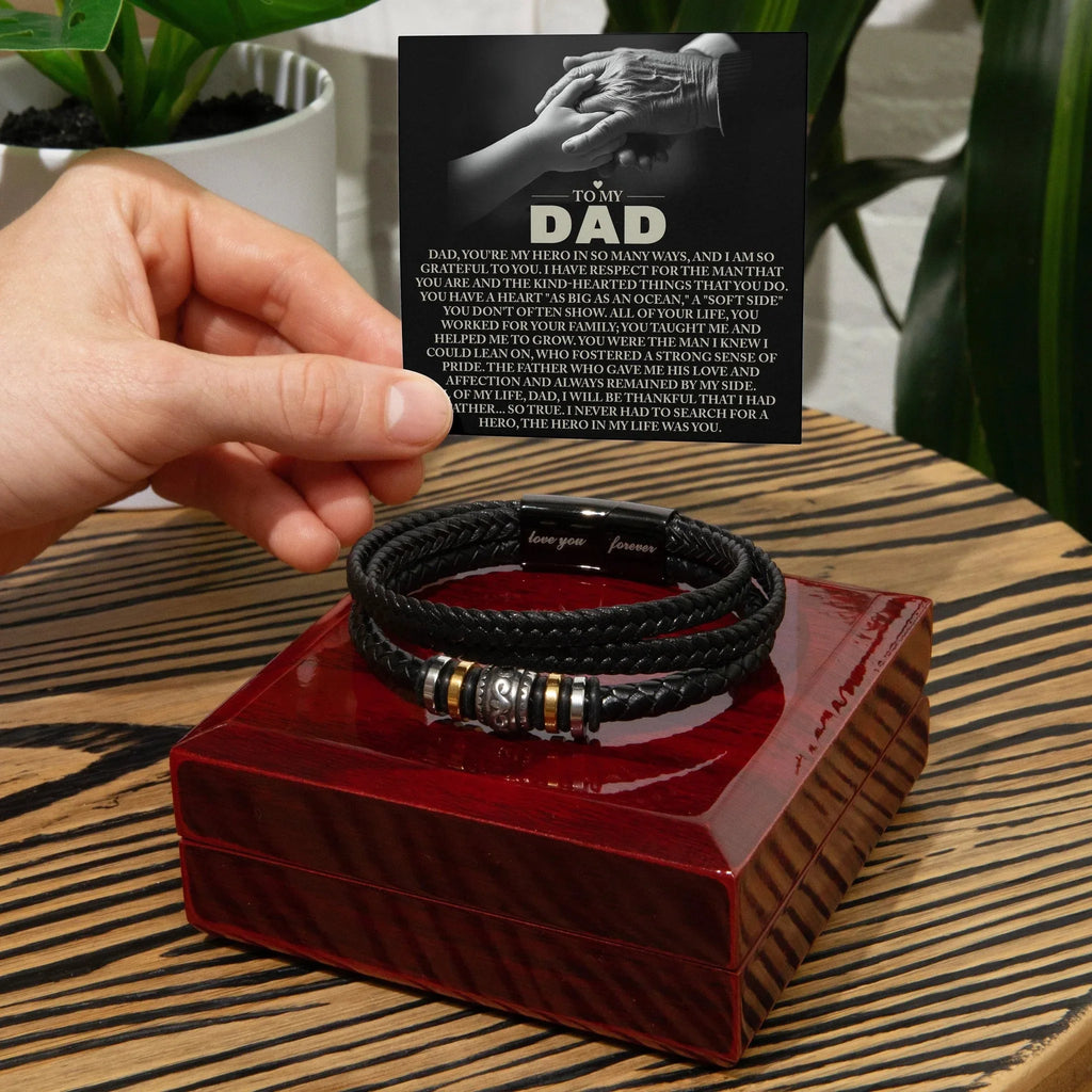 To My Dad Vegan Leather Bracelet Birthday, Father's Day Gift with Heartfelt “Hero in My Life” Message Card