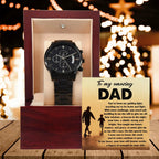 To My Amazing Dad - Legacy of Strength Watch | Sentimental Father's Day Gift from Son or Daughter | Luxury Black Chronograph Stainless Steel Watch with Heartfelt Message Card