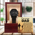To My Amazing Dad - Legacy of Strength Watch | Sentimental Father's Day Gift from Son or Daughter | Luxury Black Chronograph Stainless Steel Watch with Heartfelt Message Card