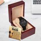 To My Amazing Dad - Legacy of Strength Watch | Sentimental Father's Day Gift from Son or Daughter | Luxury Black Chronograph Stainless Steel Watch with Heartfelt Message Card