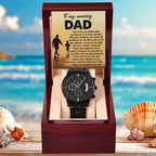 To My Amazing Dad - Legacy of Strength Watch | Sentimental Father's Day Gift from Son or Daughter | Luxury Black Chronograph Stainless Steel Watch with Heartfelt Message Card