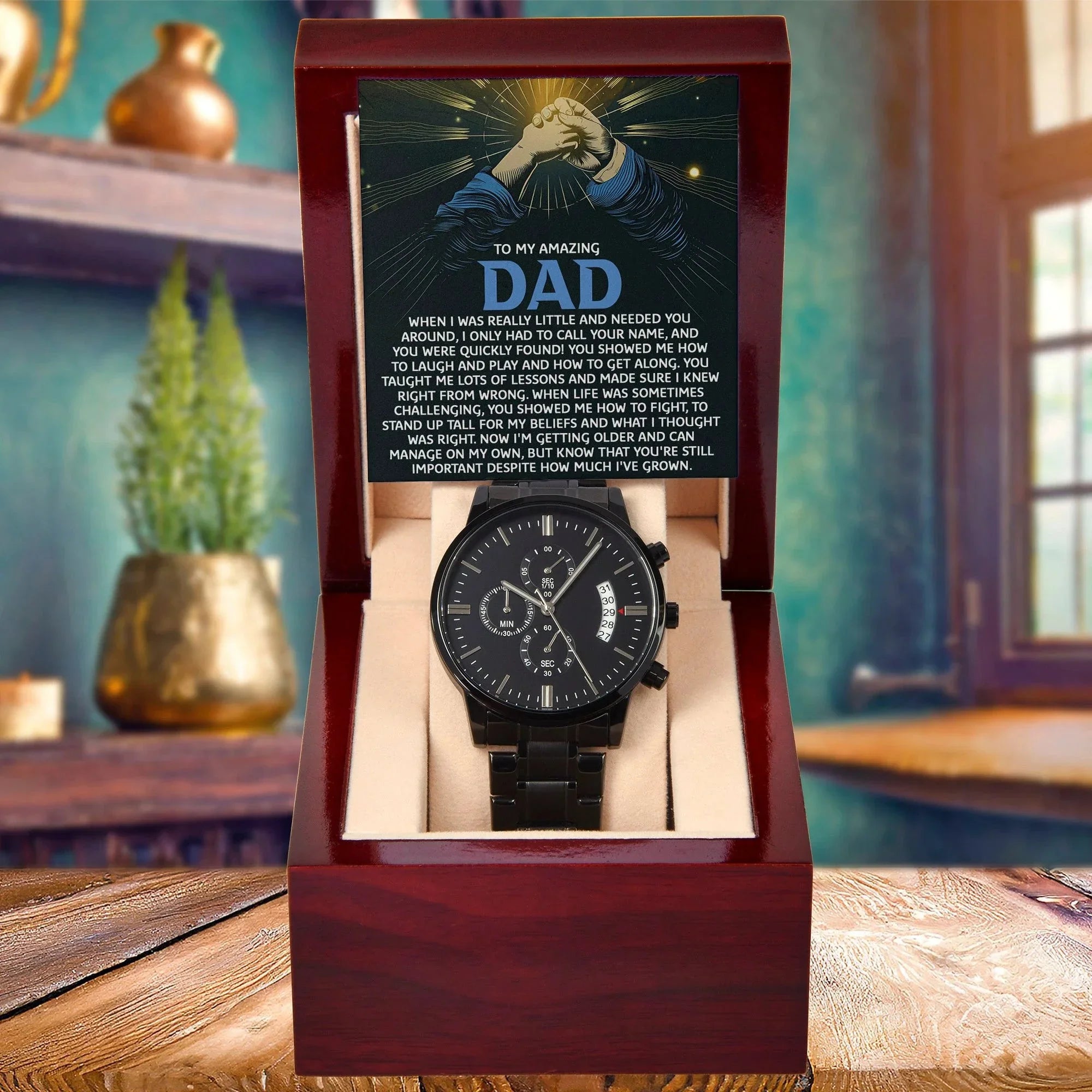 To My Amazing Dad Chronograph Watch Gift | Meaningful Father's Day Watch from Son or Daughter - Timepiece with Heartfelt Message | Unique Birthday or Christmas Gift for Dad
