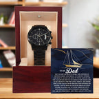 To My Dad Men's Black Chronograph Watch with Life Anchor Message Card – Father's Day Gift for Dad – Sentimental Gift from Son or Daughter – Water Resistant Luxury Timepiece