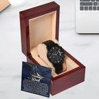 To My Dad Men's Black Chronograph Watch with Life Anchor Message Card – Father's Day Gift for Dad – Sentimental Gift from Son or Daughter – Water Resistant Luxury Timepiece