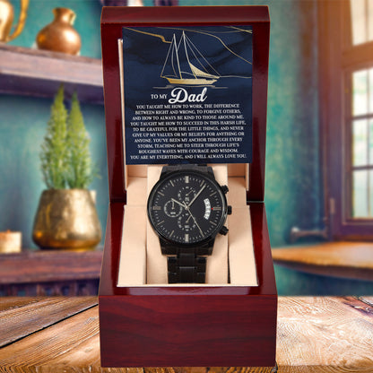 To My Dad Men's Black Chronograph Watch with Life Anchor Message Card – Father's Day Gift for Dad – Sentimental Gift from Son or Daughter – Water Resistant Luxury Timepiece - Mallard Moon Gift Shop