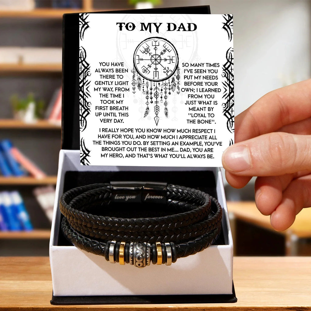 Loyal to the Bone Dad Bracelet – Viking-Inspired Gift for Father from Son or Daughter – Leather Bracelet with Sentimental Message Card