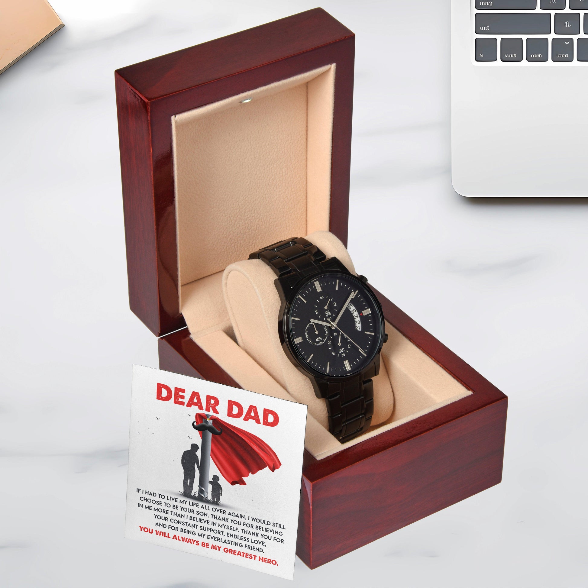 Dad Gift - You Are My Greatest Hero Black Chronograph Watch - Mallard Moon Gift Shop
