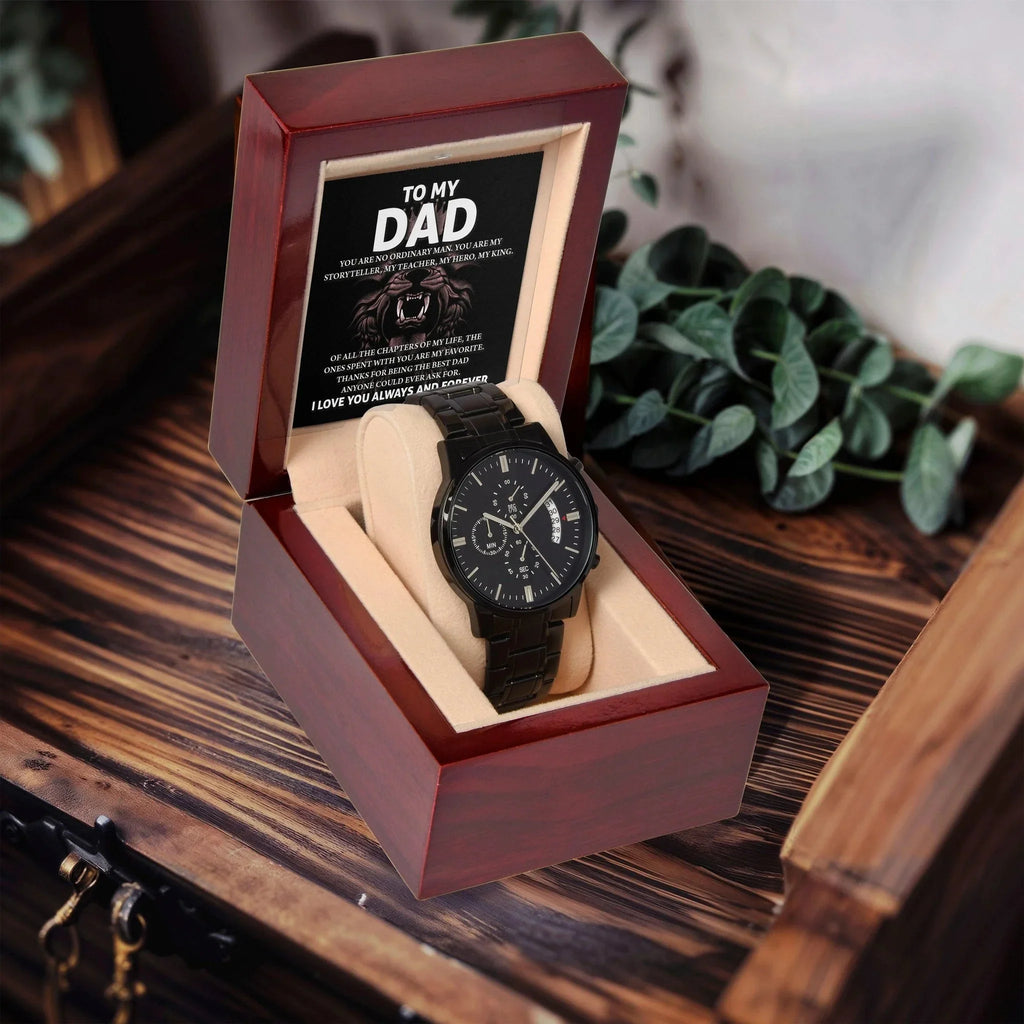 To My Dad Black Chronograph Watch – Hero Lion King Father Message Card Sentimental Father's Day Gift from Son or Daughter
