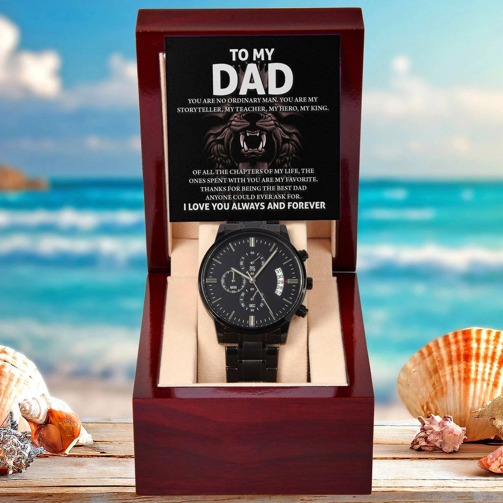 To My Dad Black Chronograph Watch – Hero Lion King Father Message Card Sentimental Father's Day Gift from Son or Daughter