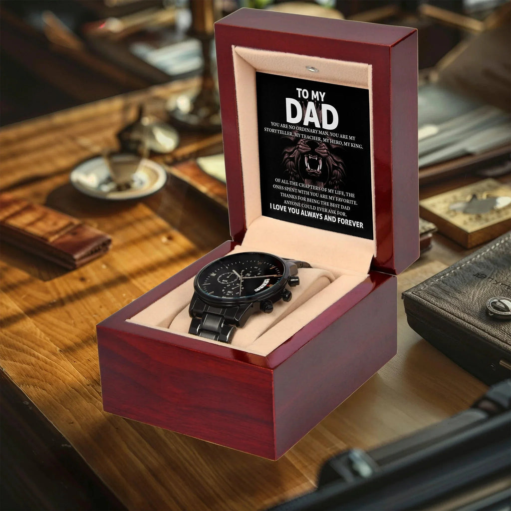 To My Dad Black Chronograph Watch – Hero Lion King Father Message Card Sentimental Father's Day Gift from Son or Daughter