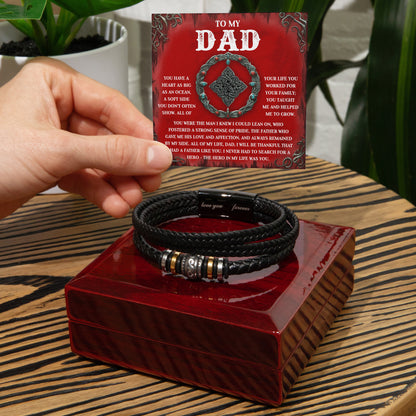 To My Dad Vegan Leather Bracelet Birthday, Father's Day Gift with Celtic-Inspired “Ocean Heart” Message Card - Mallard Moon Gift Shop