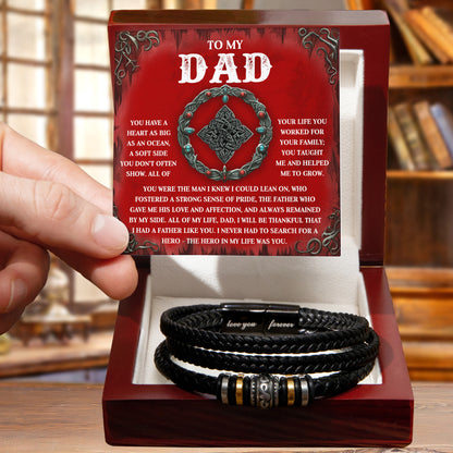 To My Dad Vegan Leather Bracelet Birthday, Father's Day Gift with Celtic-Inspired “Ocean Heart” Message Card - Mallard Moon Gift Shop