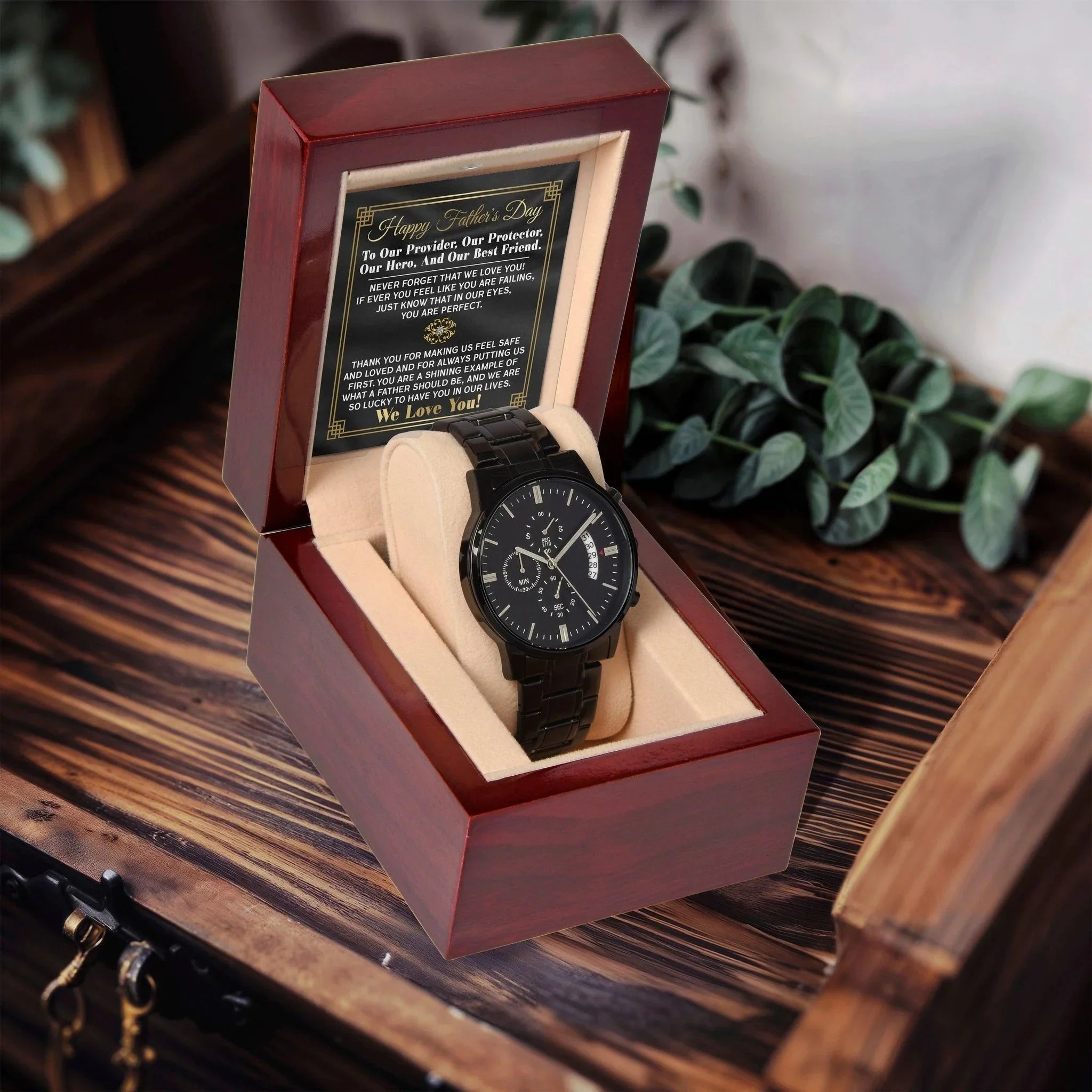 Dad Gift - Our Provider, Protector, Hero, Best Friend Black Chronograph Watch