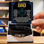 My Warrior Dad - Father's Day Gift for Dad - Men's Braided Vegan Leather Bracelet with Quiet Strength Warrior Message Card