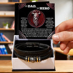 To My Dad, My Hero - Father's Day, Birthday Gift for Dad - Men's Vegan Leather Bracelet with Viking Quiet Strength Message Card