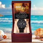 To My Dad Lion Chronograph Watch – Heartfelt Father's Day Gift from Son or Daughter – Black Steel Timepiece with Touching Message Card – "I Can't Repay Your Love, Dad, I Love You"