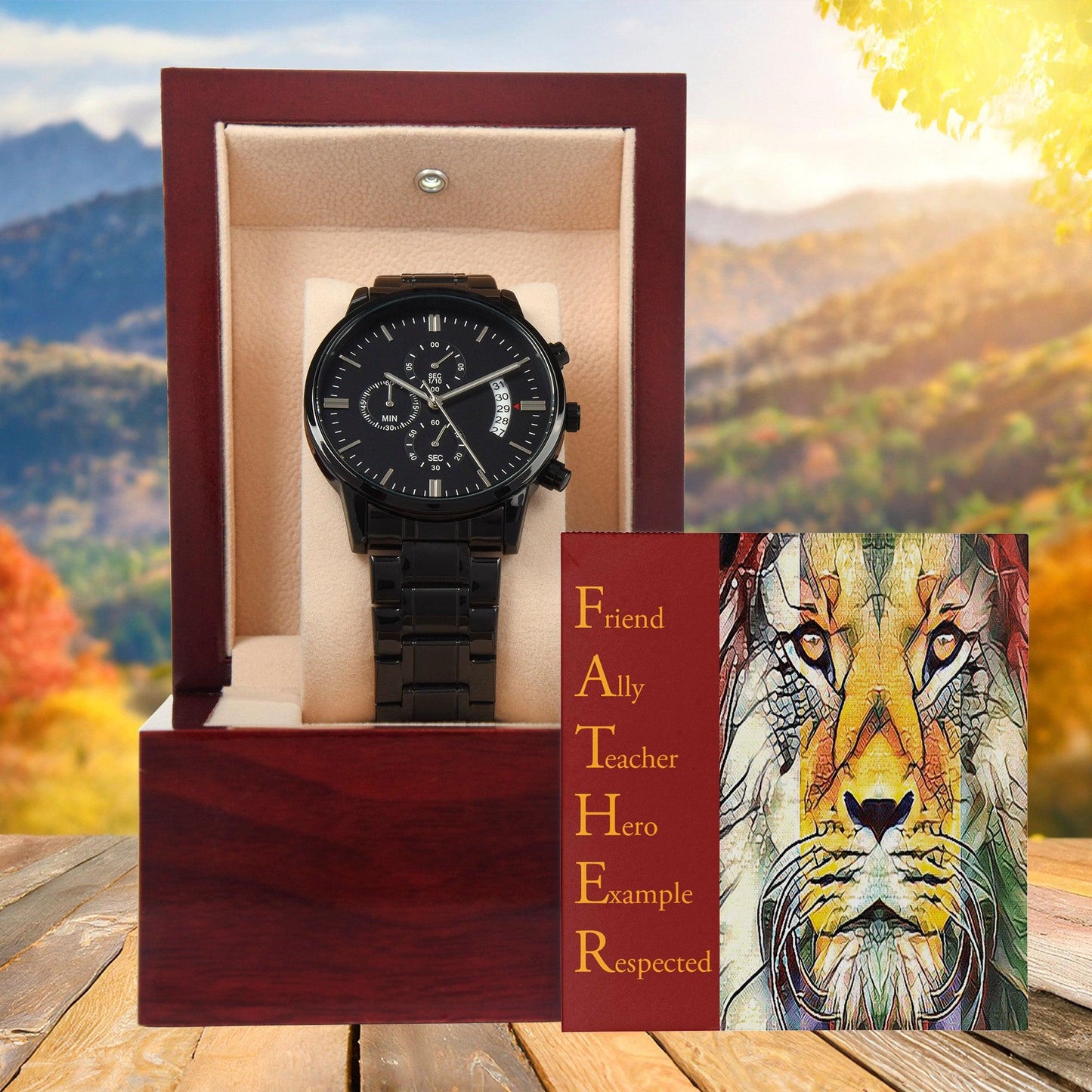 Dad Gift - Friend Ally Teacher Hero Example Respected - Black Chronograph Watch - Mallard Moon Gift Shop