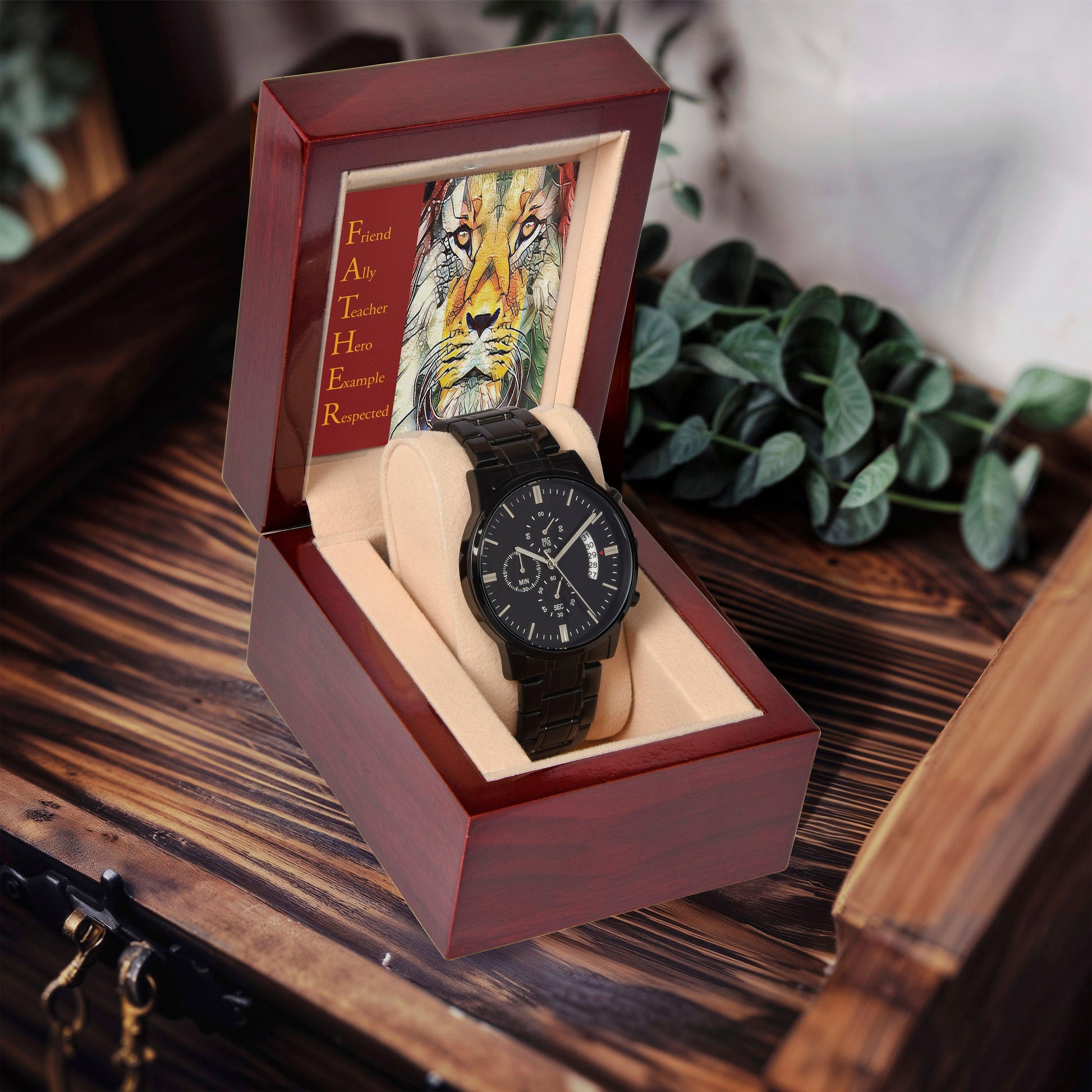 Dad Gift - Friend Ally Teacher Hero Example Respected - Black Chronograph Watch - Mallard Moon Gift Shop