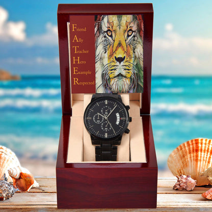 Dad Gift - Friend Ally Teacher Hero Example Respected - Black Chronograph Watch - Mallard Moon Gift Shop
