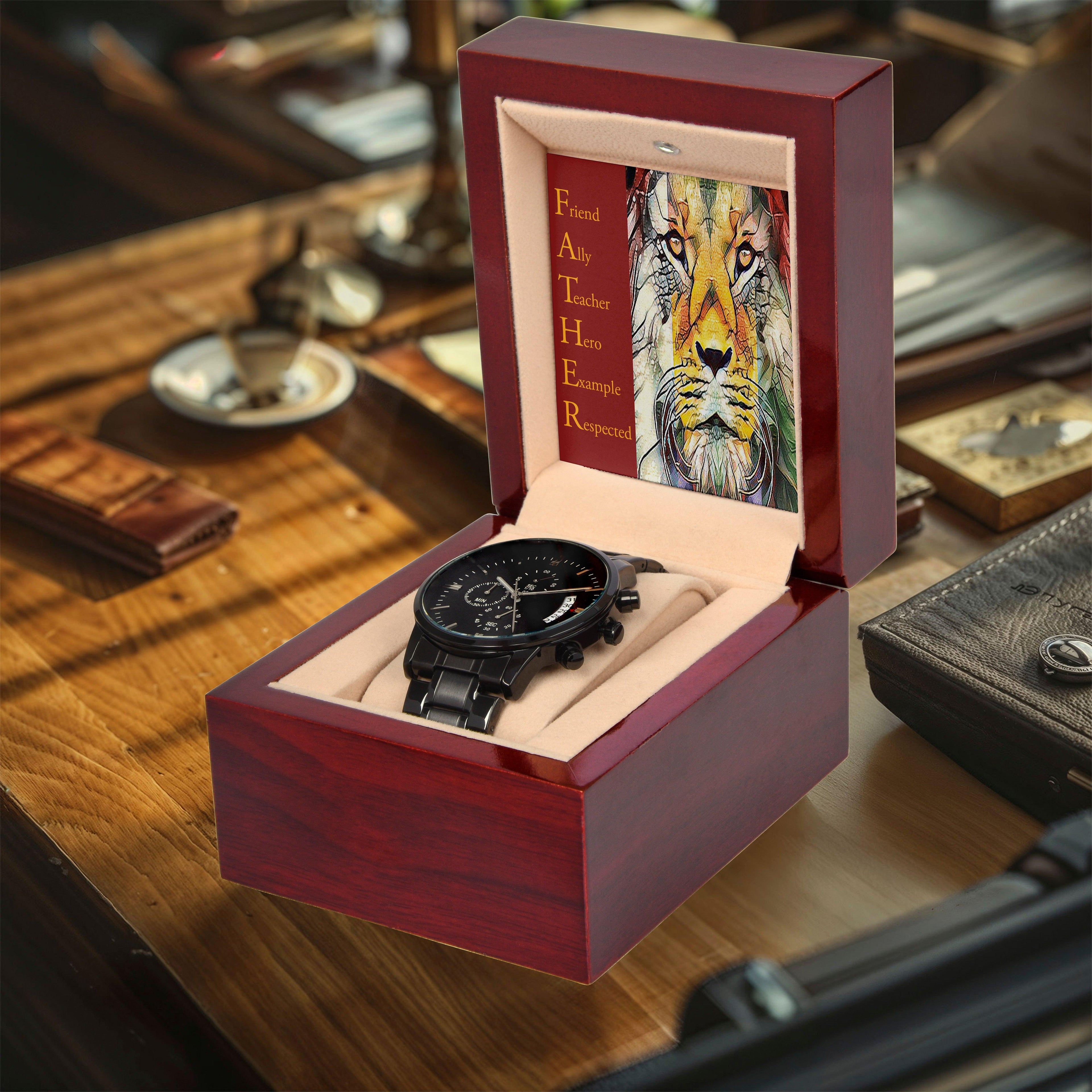 Dad Gift - Friend Ally Teacher Hero Example Respected - Black Chronograph Watch - Mallard Moon Gift Shop