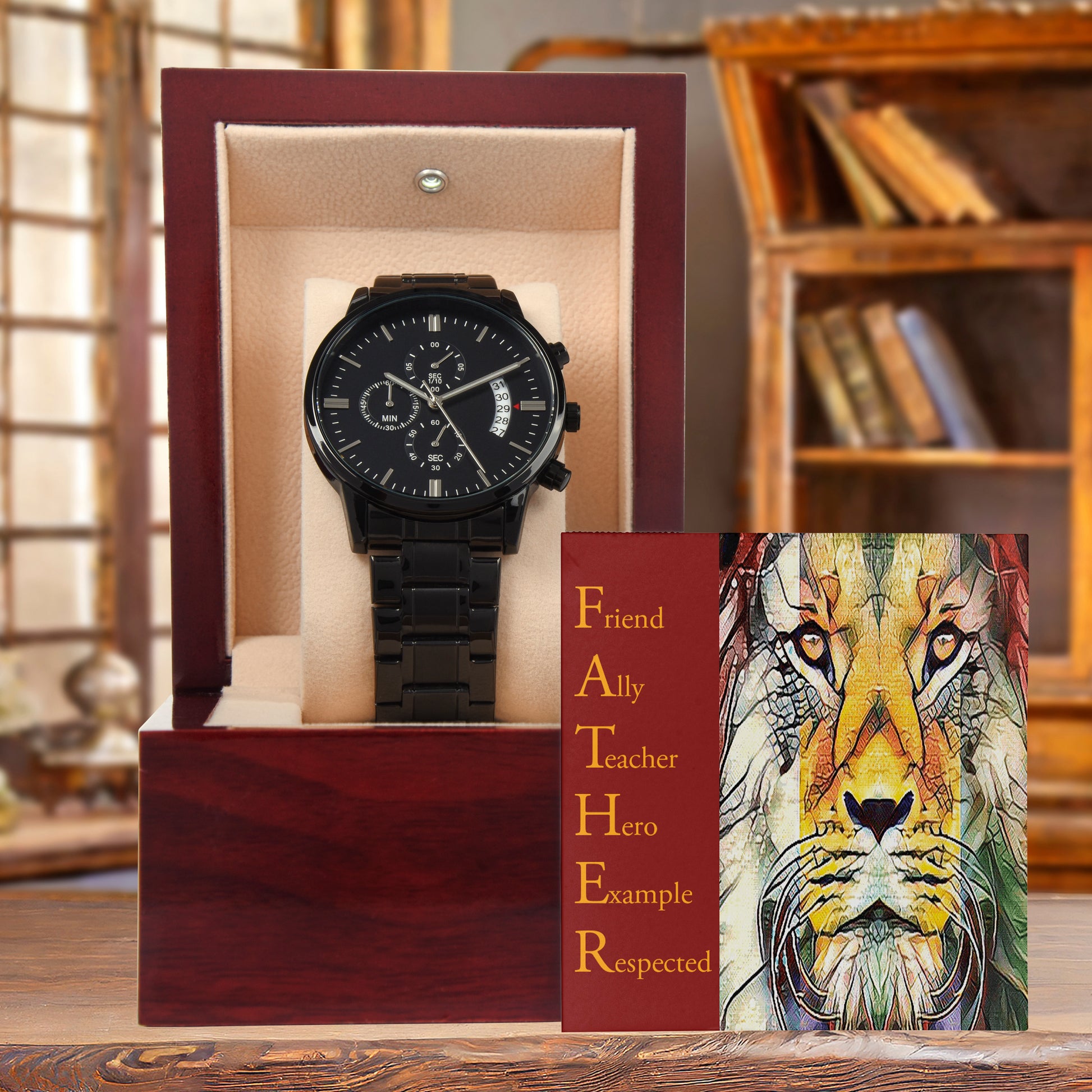 Dad Gift - Friend Ally Teacher Hero Example Respected - Black Chronograph Watch - Mallard Moon Gift Shop