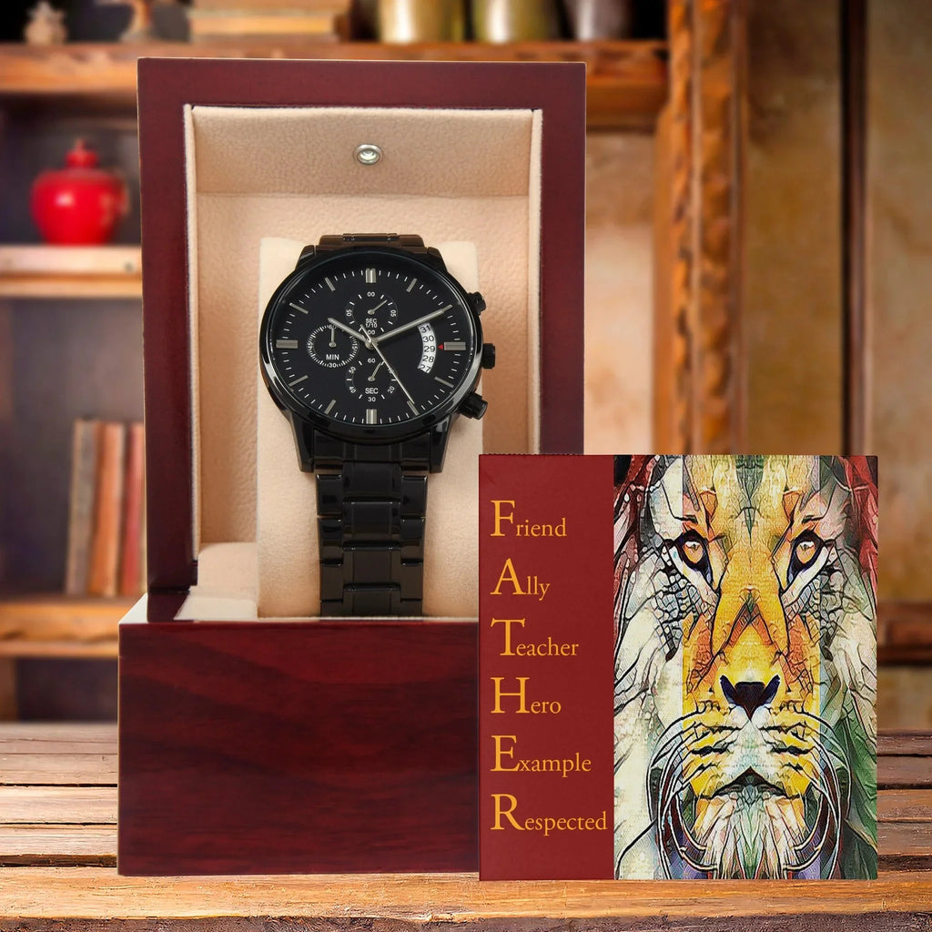 Dad Gift - Friend Ally Teacher Hero Example Respected - Black Chronograph Watch