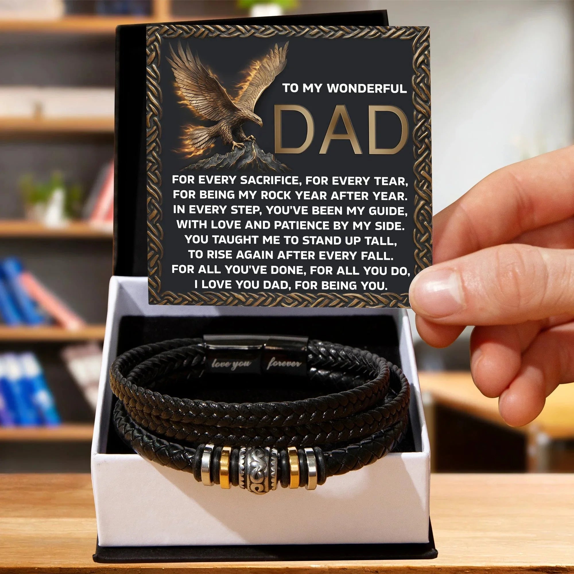 To My Wonderful Dad - Love and Strength Tribute Bracelet for Father - Inspirational ‘Sacrifice & Guidance' Message Card - Thoughtful Father's Day, Birthday, or Just Because Gift from Son or Daughter
