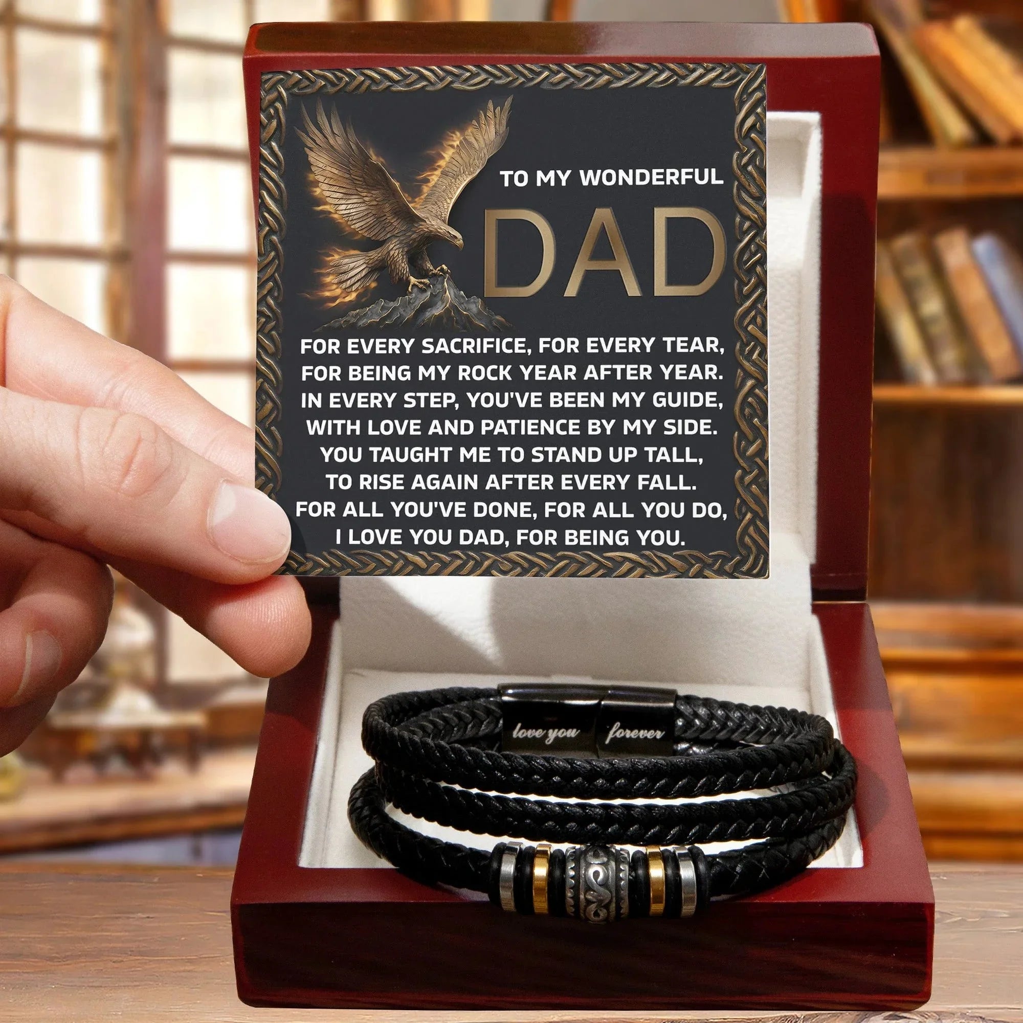 To My Wonderful Dad - Love and Strength Tribute Bracelet for Father - Inspirational ‘Sacrifice & Guidance' Message Card - Thoughtful Father's Day, Birthday, or Just Because Gift from Son or Daughter