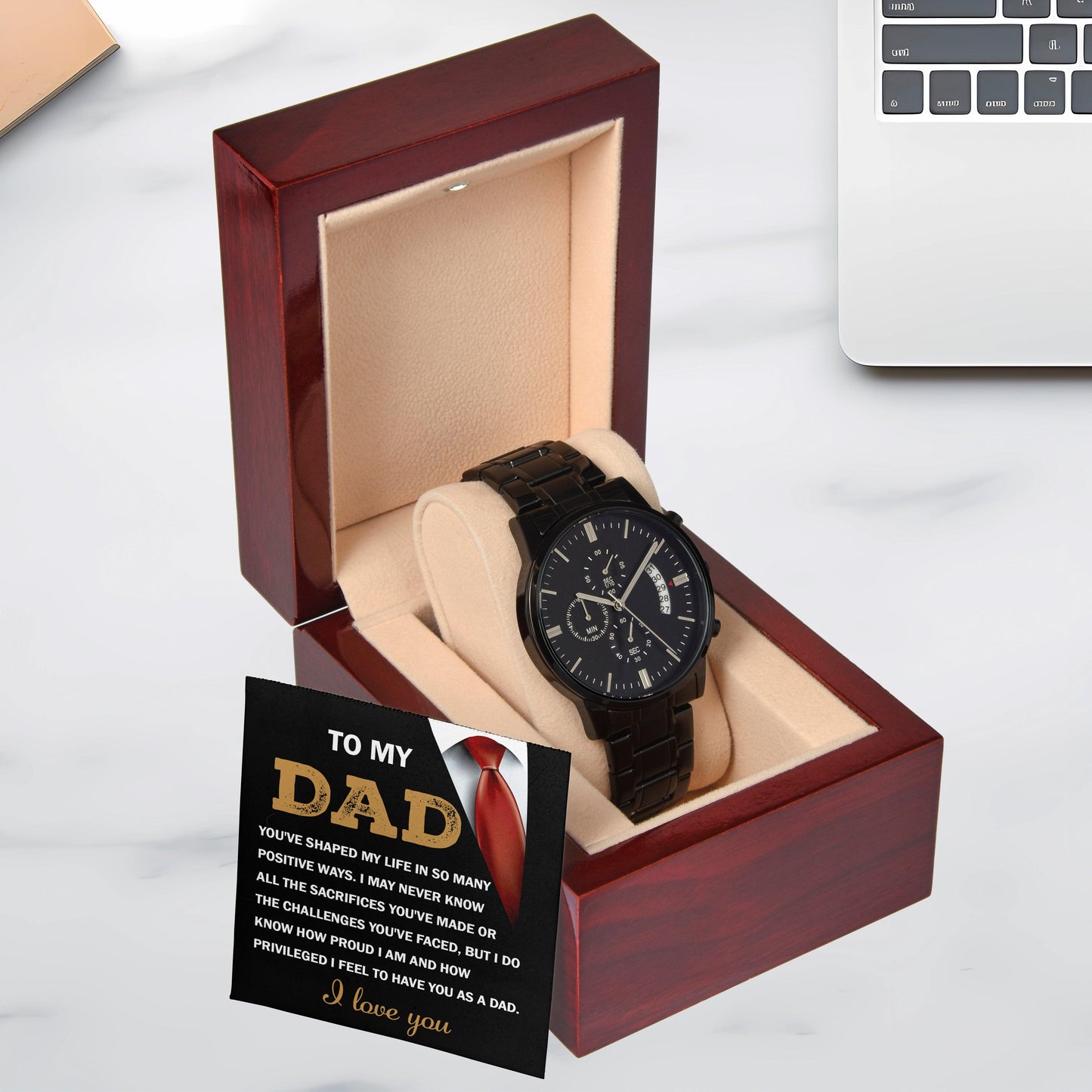 Dad Gift I Am Proud To Have You as My Dad Black Chronograph Watch - Mallard Moon Gift Shop